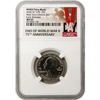 2020 W 'V75' Weir Farm Historic Site Quarter NGC MS65 Early Releases "V-Day" Label