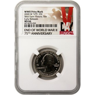 2020 W 'V75' Weir Farm Historic Site Quarter NGC MS66 Early Releases "V-Day" Label
