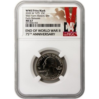 2020 W 'V75' Weir Farm Historic Site Quarter NGC MS67 Early Releases "V-Day" Label
