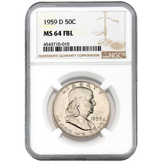 1959-D Franklin Half Dollar NGC MS-64 FBL