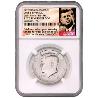 2018 S Kennedy Silver Reverse Proof Half Dollar NGC PF70 Light Finish First Releases JFK label