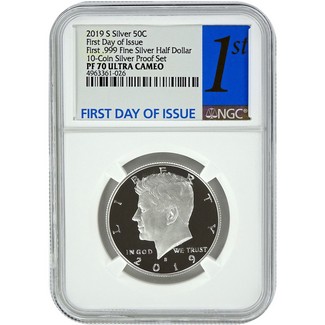 2019 S First .999 Silver Kennedy Half Dollar NGC PF70 Ultra Cameo First Day Issue 1st Label