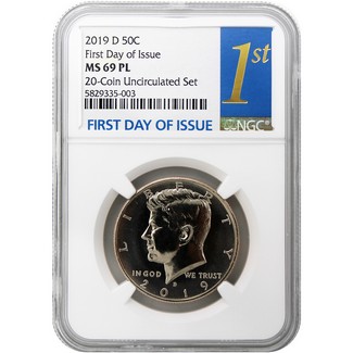 2019 D Kennedy Half Dollar (FROM 20 COIN UNC SET) NGC MS69 PL FDI 1st Label (POP=8)