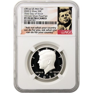 2020 S Silver Kennedy Half Dollar NGC PF70 UC FDI from 10-Coin Silver Proof Set "Ask Not" Label