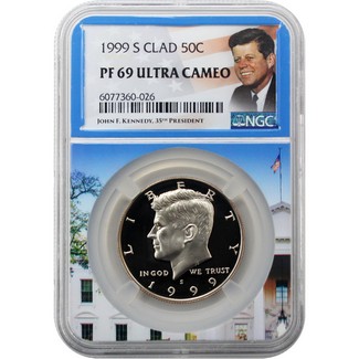 1999S Clad Kennedy Half Dollar NGC PF69 UC Portrait Label/White House Core