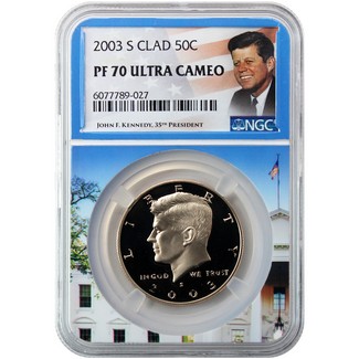 2003 S Clad Kennedy Half Dollar NGC PF70 Ultra Cameo Portrait Label/White House Core