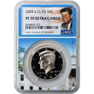 2004 S Clad Kennedy Half Dollar NGC PF70 Ultra Cameo Portrait Label/White House Core