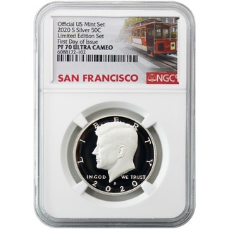 2020 S 'Limited Edition Set' Kennedy Half NGC PF70 Ultra Cameo First Day Issue Cable Car Label