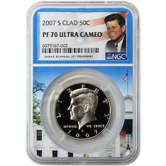 2007 S Clad Kennedy Half Dollar NGC PF70 Ultra Cameo Portrait Label/White House Core