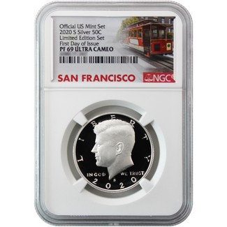 2020 S 'Limited Edition Set' Kennedy Half NGC PF69 Ultra Cameo First Day Issue Cable Car Label