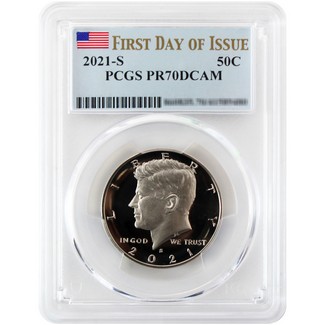 2021 S Clad Proof Kennedy Half Dollar PCGS PR70 DCAM First Day Issue Flag Label