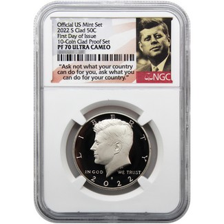 2022 S Clad Proof Kennedy Half from the 10-Coin Clad Proof Set NGC PF70 UC FDI "Ask Not" Label