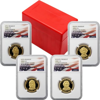 2008 S Proof Presidential Dollar 4-Coin Set NGC PF69 Ultra Cameo Flag Labels