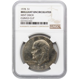 Random Dated Eisenhower Dollar NGC BU to Better 'Mint Error' 'Average Curved Clip'