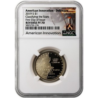2019 S American Innovation Dollar Delaware NGC Reverse PF70 First Day Light Bulb Label