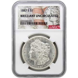 1887-S Morgan Silver Dollar NGC Brilliant Uncirculated Morgan / Flag Label