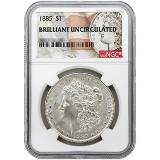 1885-P Morgan Silver Dollar NGC Brilliant Uncirculated Morgan / Flag Label