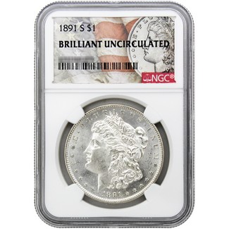 1891-S Morgan Silver Dollar NGC Brilliant Uncirculated Morgan / Flag Label