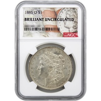 1885-O Morgan Silver Dollar NGC Brilliant Uncirculated Morgan / Flag Label