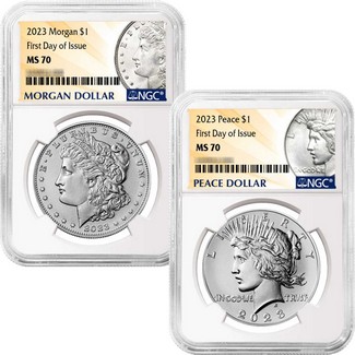 2023 Morgan and Peace Silver Dollar Set NGC MS70 First Day Issue Morgan and Peace Dollar Label