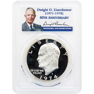 1974 S Silver Proof Eisenhower Dollar PCGS PR69 DCAM Eisenhower Label