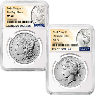 2024 Morgan and Peace Silver Dollar Set NGC MS70 First Day Issue Morgan and Peace Dollar Label