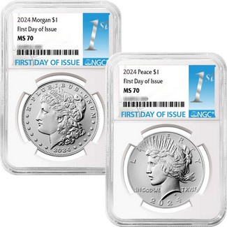 2024 Morgan and Peace Silver Dollar Set NGC MS70 First Day Issue 1st Label