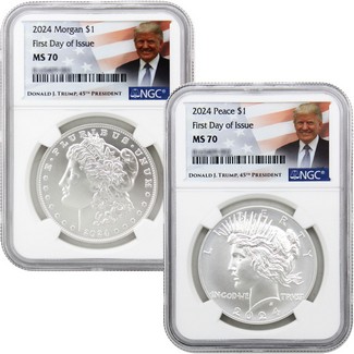 2024 Morgan and Peace Silver Dollar Set NGC MS70 FDI Trump Label