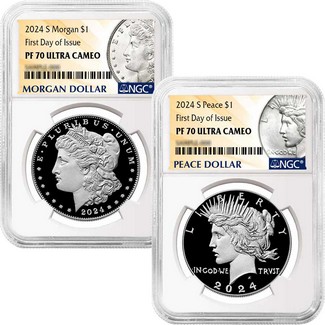 2024 S Proof Morgan and Peace Dollar Set NGC PF70 UC FDI Morgan and Peace Dollar Label