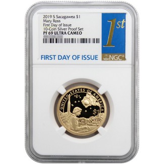 2019 S Sacagawea Dollar NGC PF69 UC FDI (from 10-Coin Silver Proof Set) 1st Label