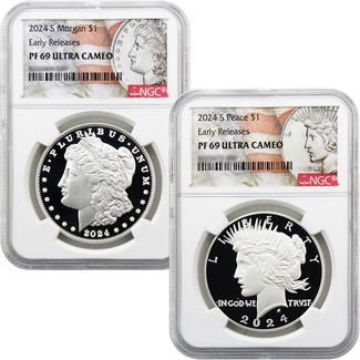 2024 S Proof Morgan and Peace Silver Dollar Set NGC PF69 UC ER Morgan and Peace Flag Label