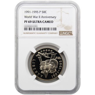 1991-1995 Proof World War II Commem Half Dollar NGC PF69 UC