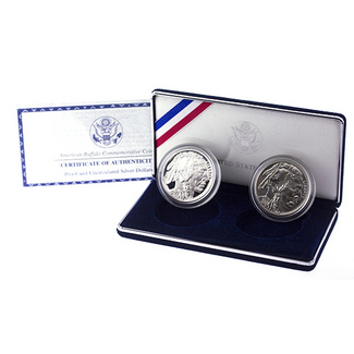 2001 2pc BU/Proof Buffalo Silver Dollar Commemorative Set OGP