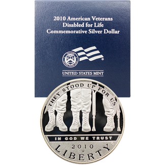 2010 American Veterans Disabled for Life Proof Silver Dollar OGP