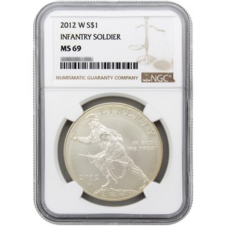 2012 W Infantry Soldier Commemorative Silver Dollar NGC MS69 Brown Label