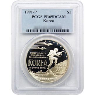 1991 Proof Korean War Commem Dollar PCGS PR69 DCAM