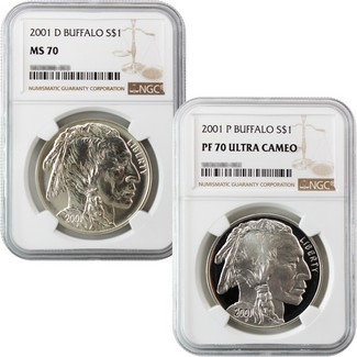 2001 Buffalo Silver Dollar NGC Perfect Pair