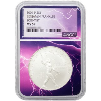 2006 P Benjamin Franklin "Scientist" $1 Silver Dollar Commemorative NGC MS 69 Lightning Core