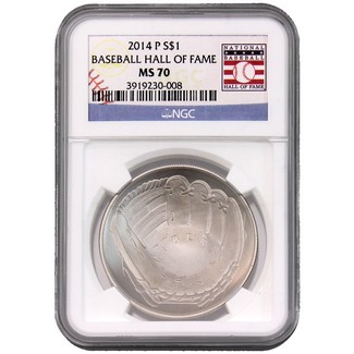2014 P Silver Baseball HOF Dollar NGC MS70 Hall Of Fame Label