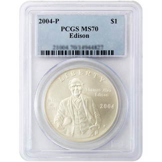 2004 P UNC Silver Commemorative Dollar Thomas Alva Edison PCGS MS70