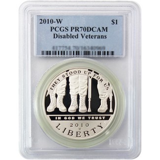2010 W Disabled Veterans Commemorative Proof Silver Dollar PCGS PR70 DCAM