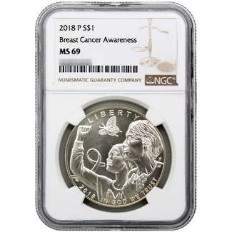 2018 Breast Cancer Awareness Commem Silver Dollar NGC MS69 Brown Label