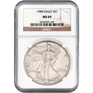 1988 Silver Eagle NGC MS69 Brown Label
