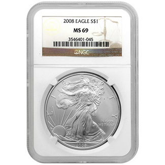 2008 Silver Eagle NGC MS69 Brown Label