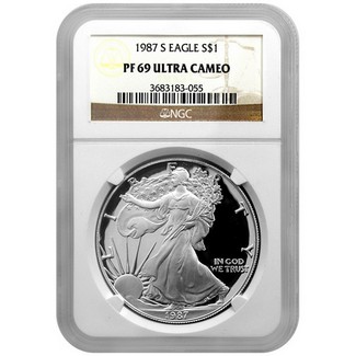 1987 S Proof Silver Eagle NGC PF69 Ultra Cameo Brown Label
