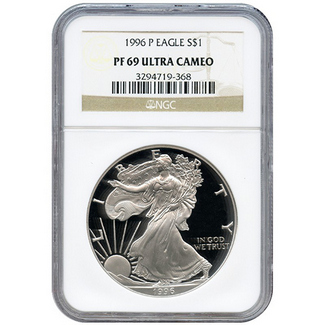 1996 P Silver Eagle NGC PF69 Ultra Cameo Brown Label