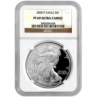 2000 P Proof Silver Eagle NGC PF69 Ultra Cameo Brown Label