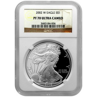 2002 W Proof Silver Eagle NGC PF70 Ultra Cameo Brown Label