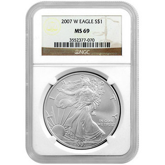 2007 W Burnished Silver Eagle NGC MS69 Brown Label