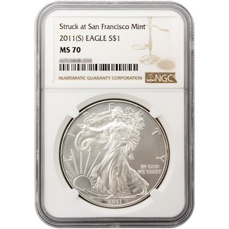 2011 (S) Struck at SF Mint Silver Eagle NGC MS70 Brown Label